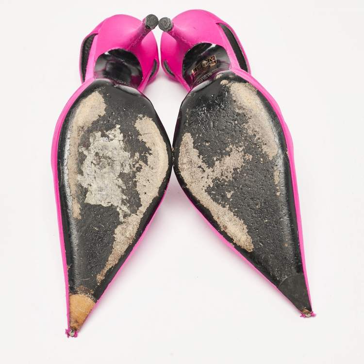 Pre Owned Balenciaga Pink Satin Pointed Toe Mary Jane Pumps Size 37.5