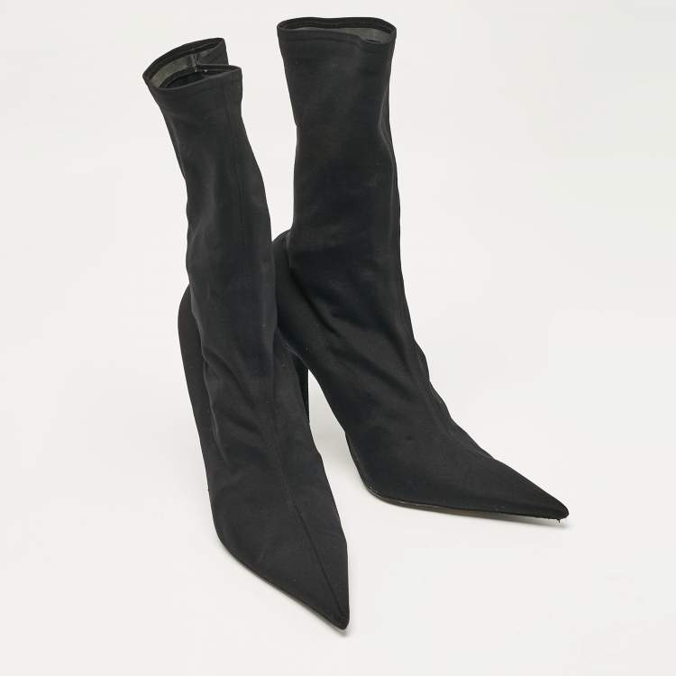 Pre Owned Balenciaga Black Stretch Fabric Knife Mid Calf Boots Size 38      