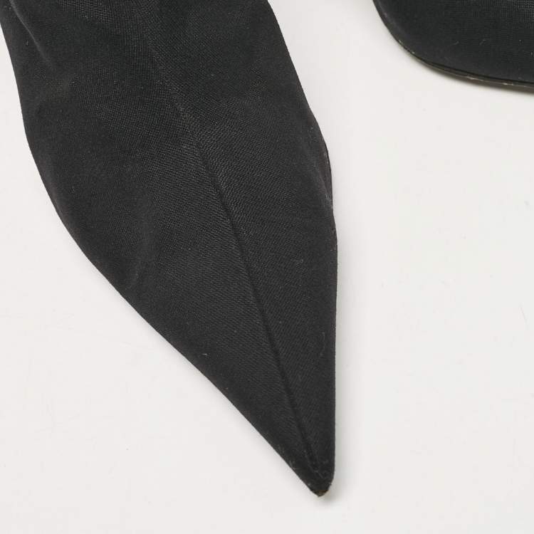 Pre Owned Balenciaga Black Stretch Fabric Knife Mid Calf Boots Size 38      