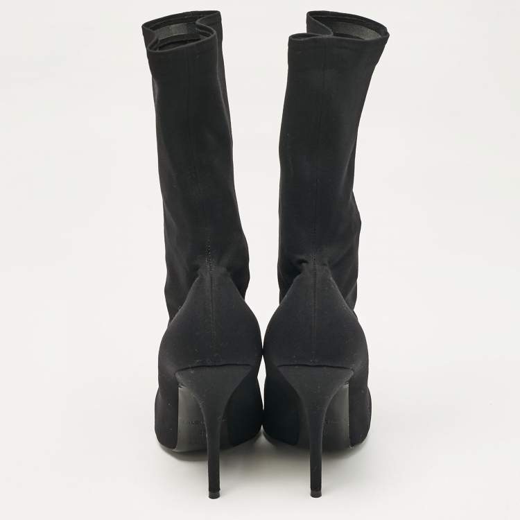 Pre Owned Balenciaga Black Stretch Fabric Knife Mid Calf Boots Size 38      