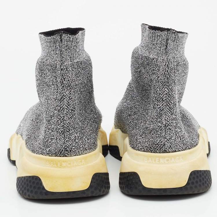 Pre Owned Balenciaga Silver Knit Fabric Speed Trainer Slip On Sneakers Size 40