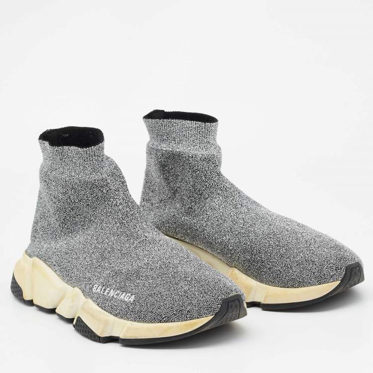 Pre Owned Balenciaga Silver Knit Fabric Speed Trainer Slip On Sneakers Size 40