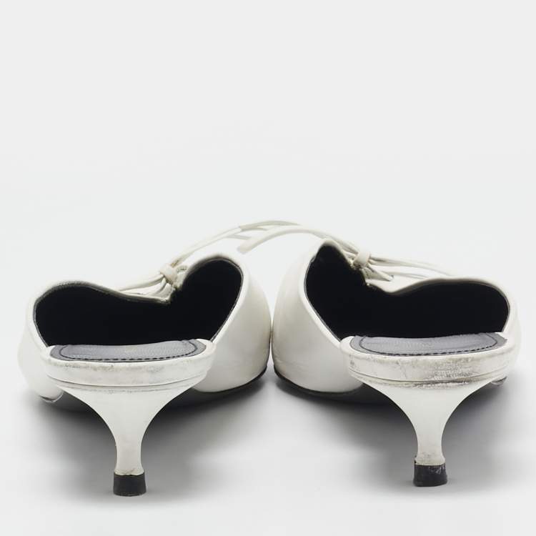 Pre Owned Balenciaga White Leather Knife Bow Mules Size 38.5