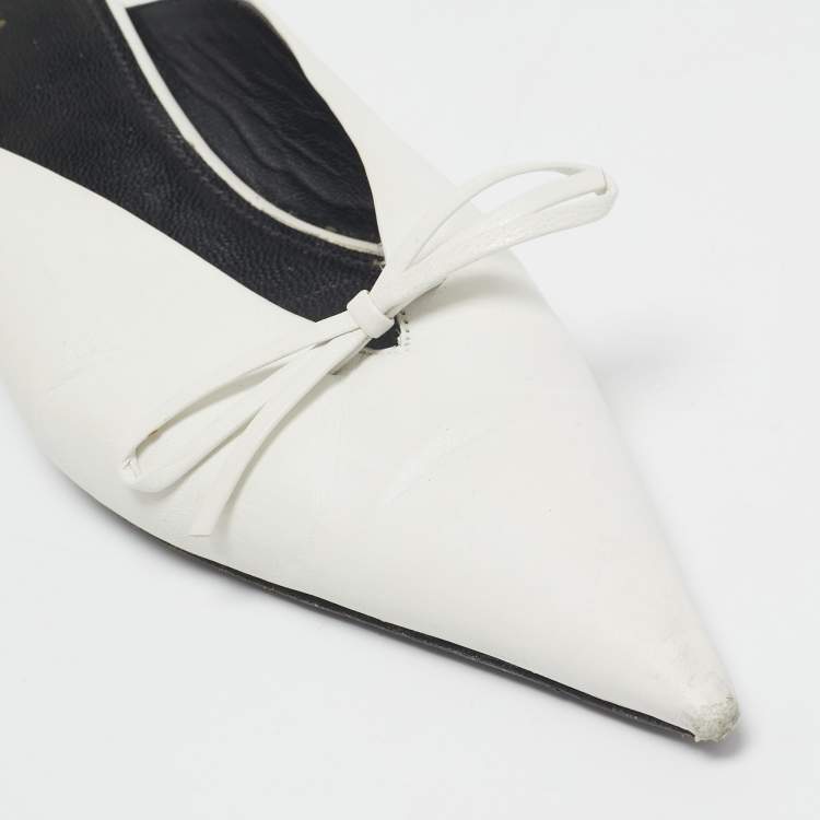 Pre Owned Balenciaga White Leather Knife Bow Mules Size 38.5