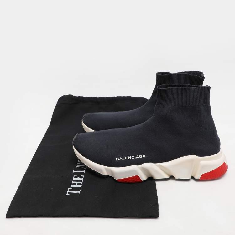 Pre Owned Balenciaga Navy Knit Fabric Speed Trainer High Top Sneakers Size 39