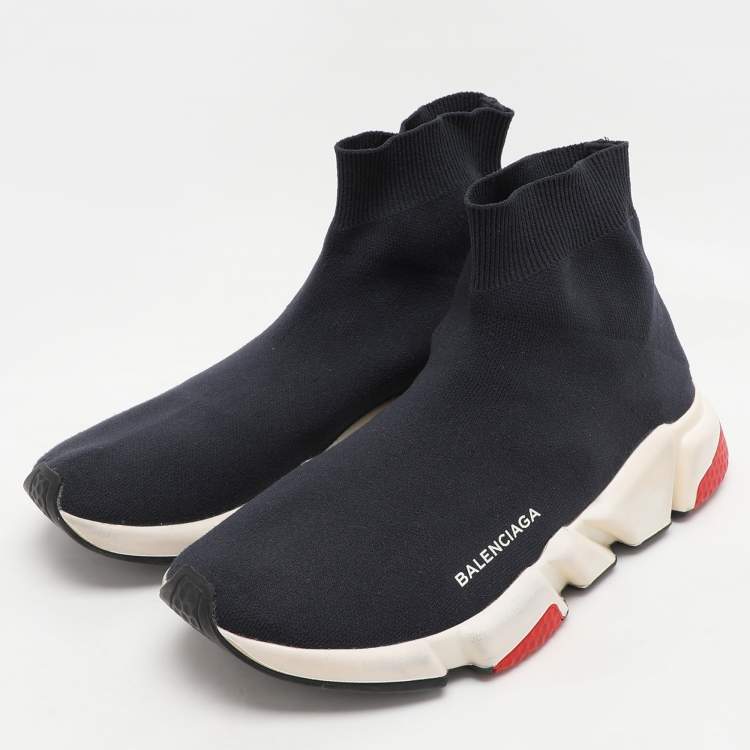 Pre Owned Balenciaga Navy Knit Fabric Speed Trainer High Top Sneakers Size 39
