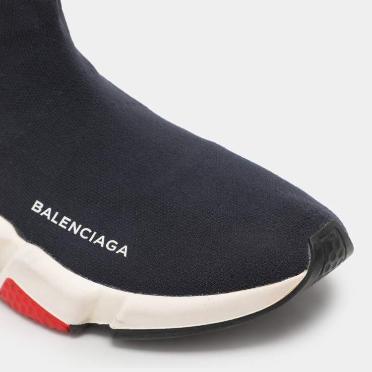 Pre Owned Balenciaga Navy Knit Fabric Speed Trainer High Top Sneakers Size 39