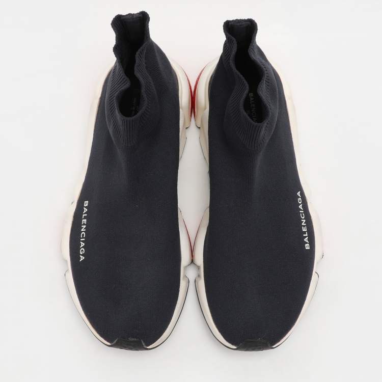 Pre Owned Balenciaga Navy Knit Fabric Speed Trainer High Top Sneakers Size 39