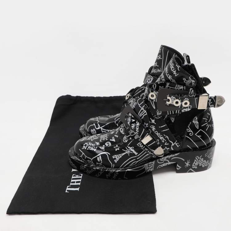 Pre Owned Balenciaga Black Patent Leather Graffiti Booties Size 38