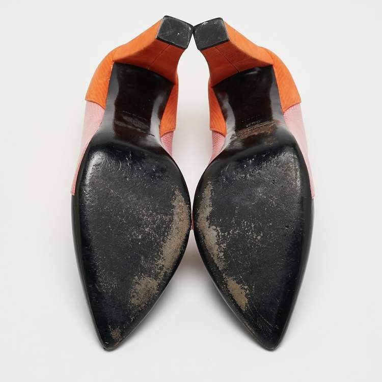 Pre Owned Balenciaga Multicolor Lizard Embossed and Leather Block Heel Pumps Size 39.5