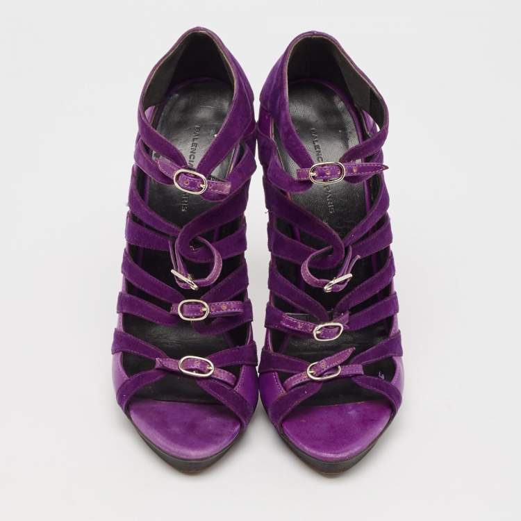 Pre Owned Balenciaga Purple Suede Strappy Sandals Size 39