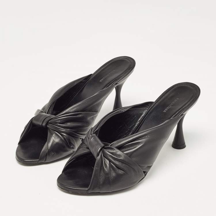 Pre Owned Balenciaga Black Leather Drapy Mules Size 37.5