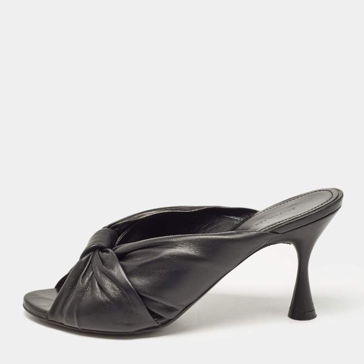 Pre Owned Balenciaga Black Leather Drapy Mules Size 37.5