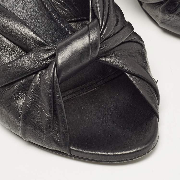 Pre Owned Balenciaga Black Leather Drapy Mules Size 37.5