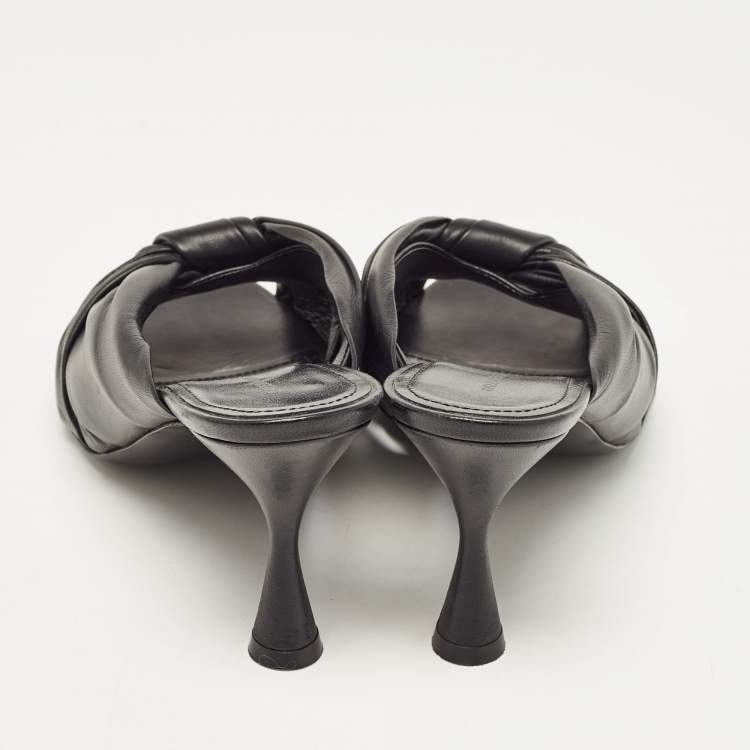 Pre Owned Balenciaga Black Leather Drapy Mules Size 37.5