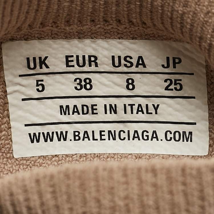 Pre Owned Balenciaga Beige Knit Fabric Graffiti Speed Trainer Sneakers Size 38