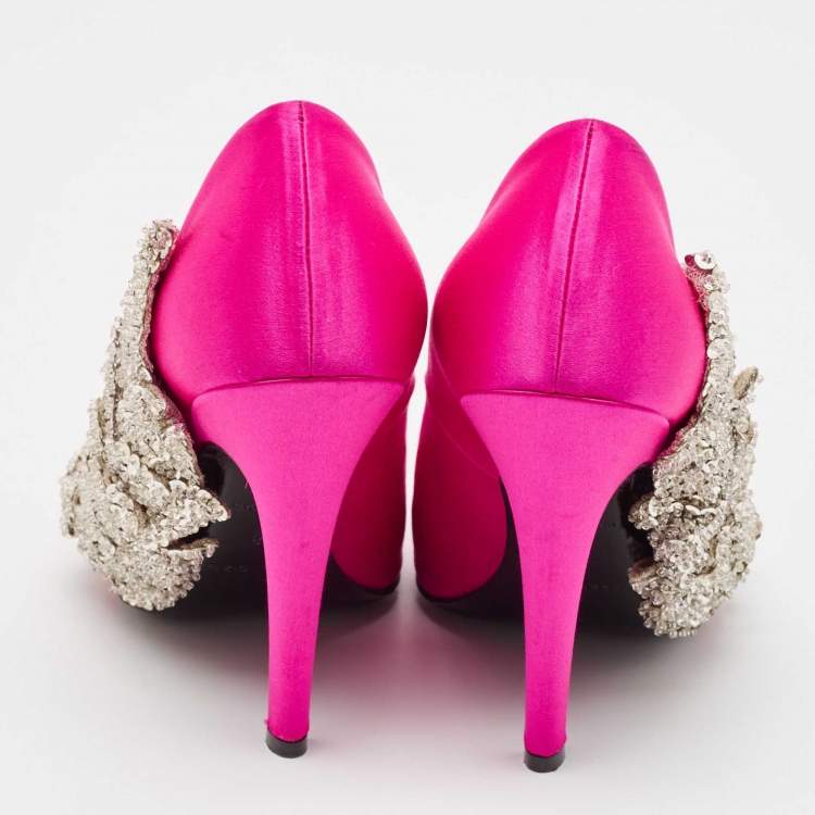 Pre Owned Balenciaga Pink Satin Crystal Embellished Pumps Size 38