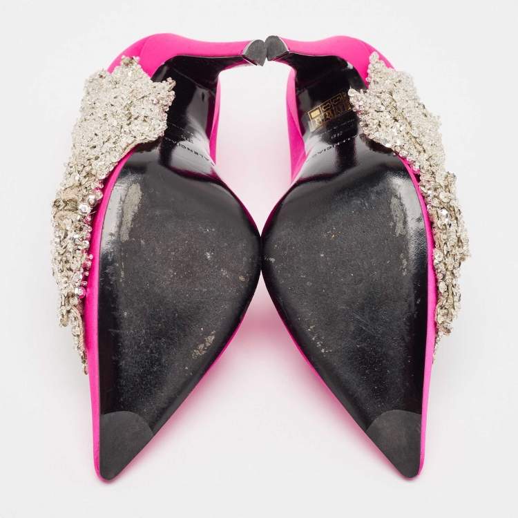 Pre Owned Balenciaga Pink Satin Crystal Embellished Pumps Size 38