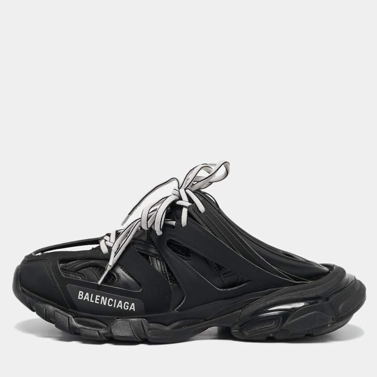 Pre Owned Balenciaga Black Faux Leather Track Mule Sneakers Size 39