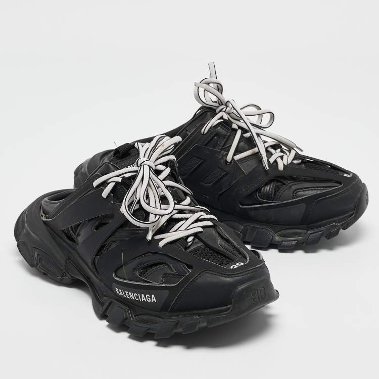 Pre Owned Balenciaga Black Faux Leather Track Mule Sneakers Size 39