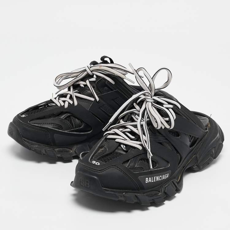 Pre Owned Balenciaga Black Faux Leather Track Mule Sneakers Size 39