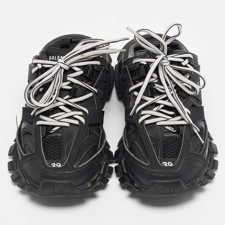 Pre Owned Balenciaga Black Faux Leather Track Mule Sneakers Size 39