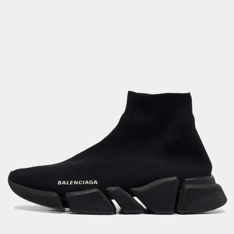 Pre Owned Balenciaga Black Knit Fabric  Speed 2.0 Sneakers Size 39