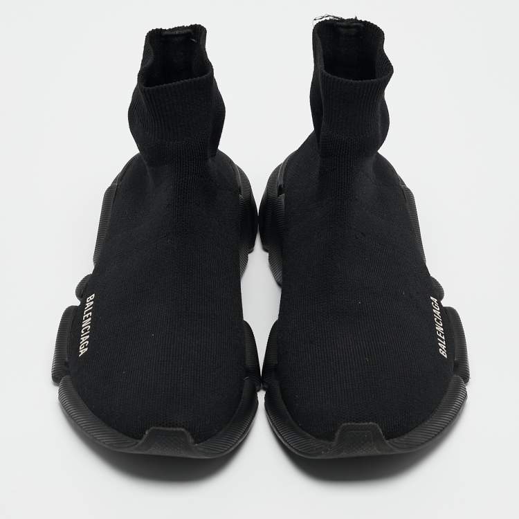 Pre Owned Balenciaga Black Knit Fabric  Speed 2.0 Sneakers Size 39