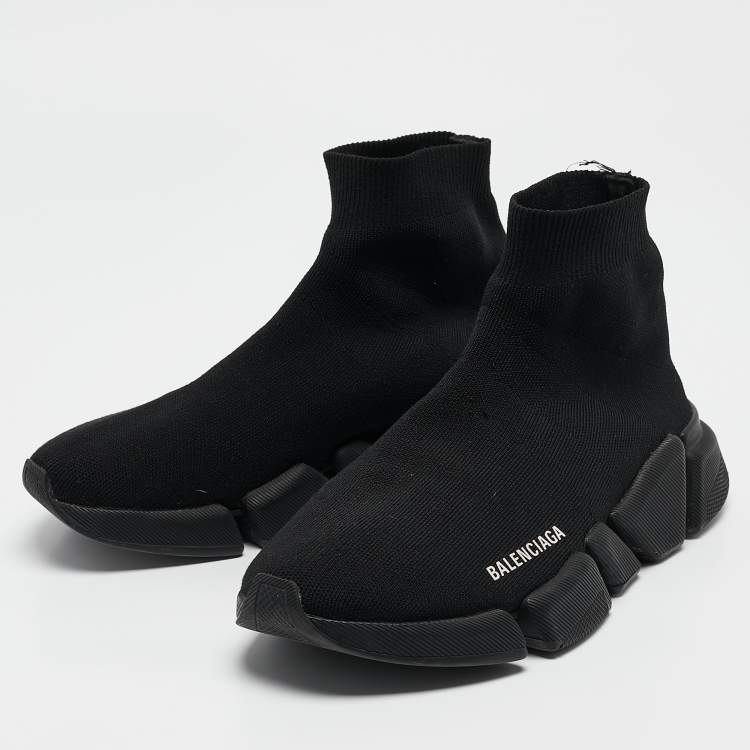 Pre Owned Balenciaga Black Knit Fabric  Speed 2.0 Sneakers Size 39