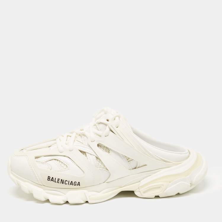مملوكة مسبقًا Balenciaga White Mesh and Faux Leather Track Mule Sneakers Size 39