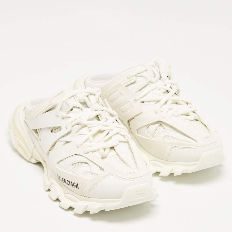مملوكة مسبقًا Balenciaga White Mesh and Faux Leather Track Mule Sneakers Size 39