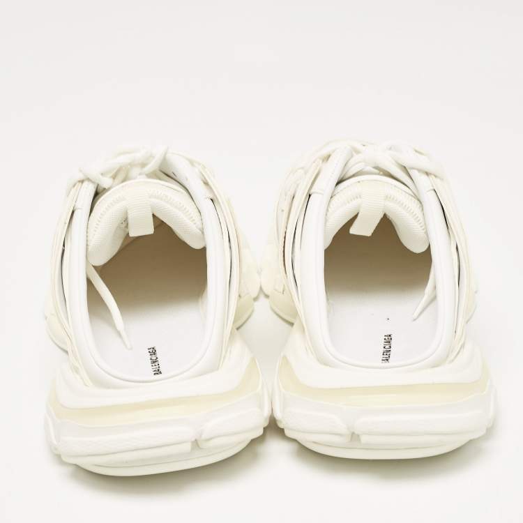 مملوكة مسبقًا Balenciaga White Mesh and Faux Leather Track Mule Sneakers Size 39