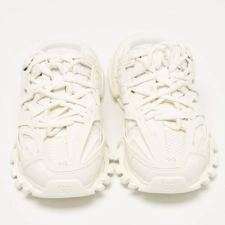 مملوكة مسبقًا Balenciaga White Mesh and Faux Leather Track Mule Sneakers Size 39