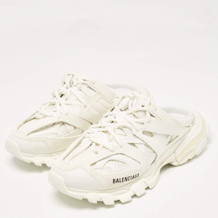 مملوكة مسبقًا Balenciaga White Mesh and Faux Leather Track Mule Sneakers Size 39