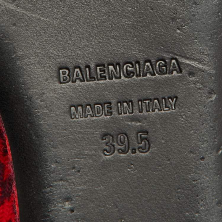 Pre Owned Balenciaga Red Houndstooth Tweed Knife BB Knife Pointy Toe Slingback Flats Size 39.5