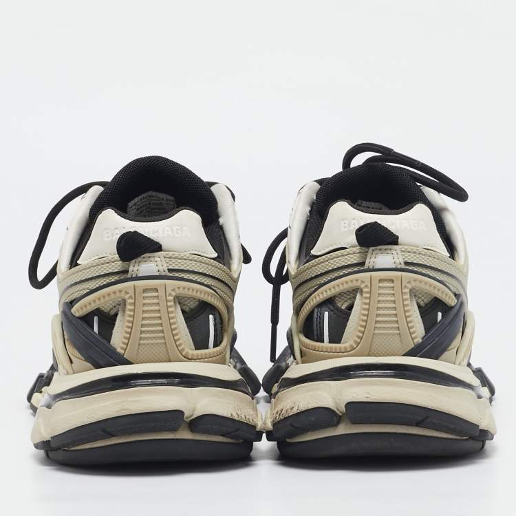 Pre Owned Balenciaga White/Black Faux Leather and Mesh Track 2 Sneakers Size 39
