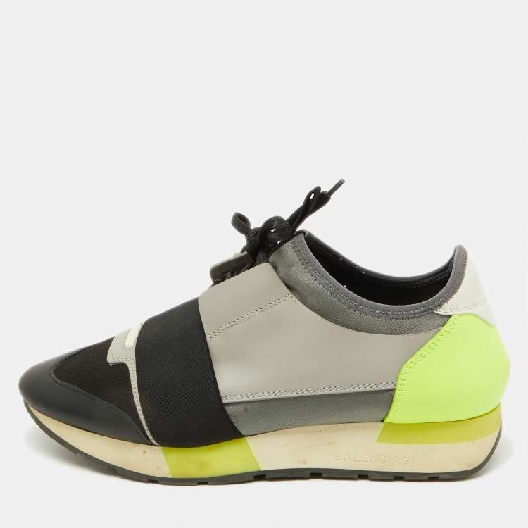 Pre Owned Balenciaga Multicolor Leather and Fabric Race Runner Low Top Sneakers Size 38