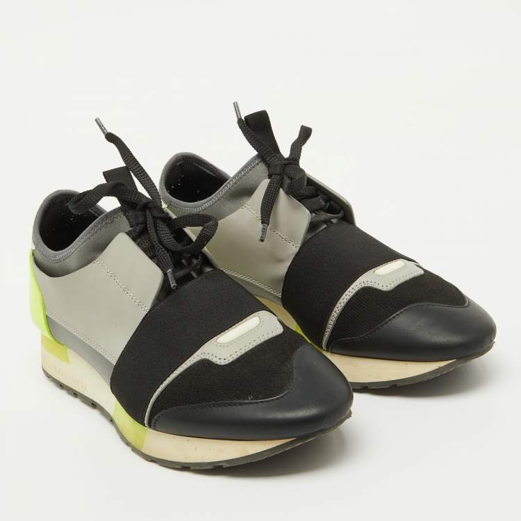 Pre Owned Balenciaga Multicolor Leather and Fabric Race Runner Low Top Sneakers Size 38