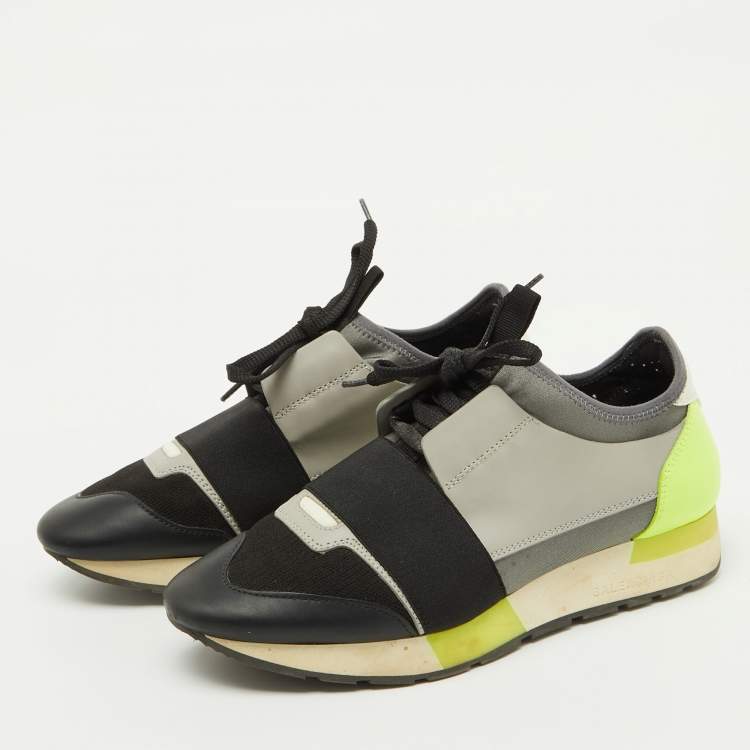 Pre Owned Balenciaga Multicolor Leather and Fabric Race Runner Low Top Sneakers Size 38