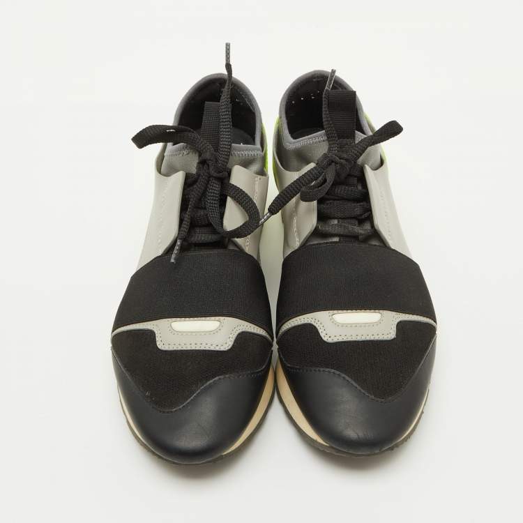 Pre Owned Balenciaga Multicolor Leather and Fabric Race Runner Low Top Sneakers Size 38