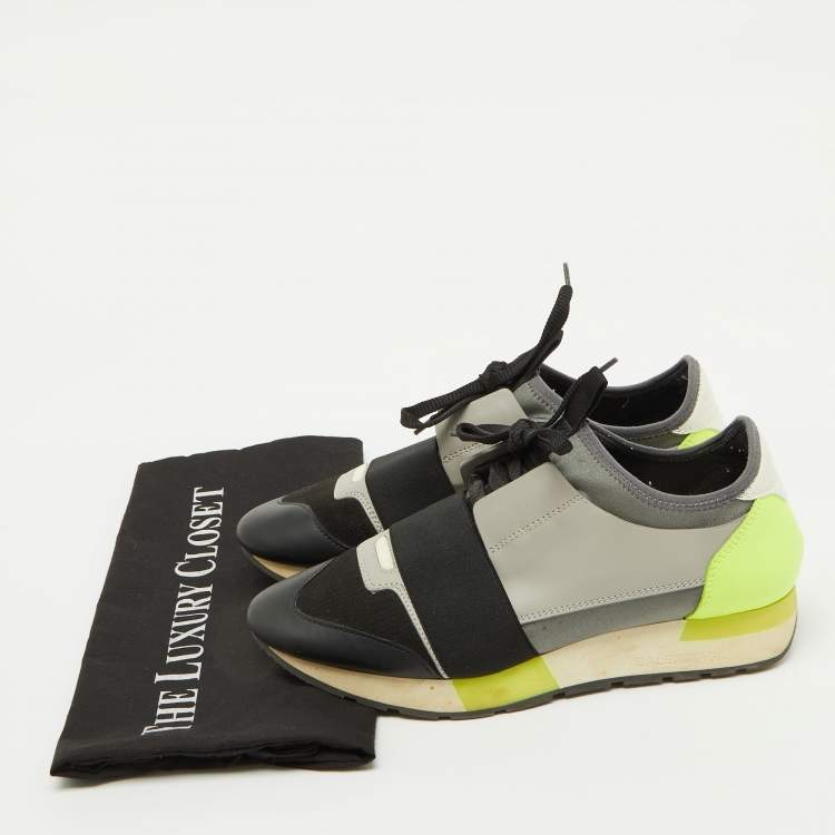 Pre Owned Balenciaga Multicolor Leather and Fabric Race Runner Low Top Sneakers Size 38