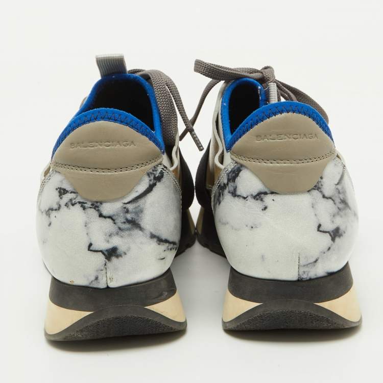 Pre Owned Balenciaga Multicolor Suede and Fabric Race Runner Low Top Sneakers Size 38