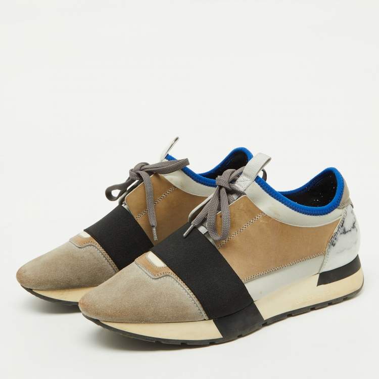 Pre Owned Balenciaga Multicolor Suede and Fabric Race Runner Low Top Sneakers Size 38