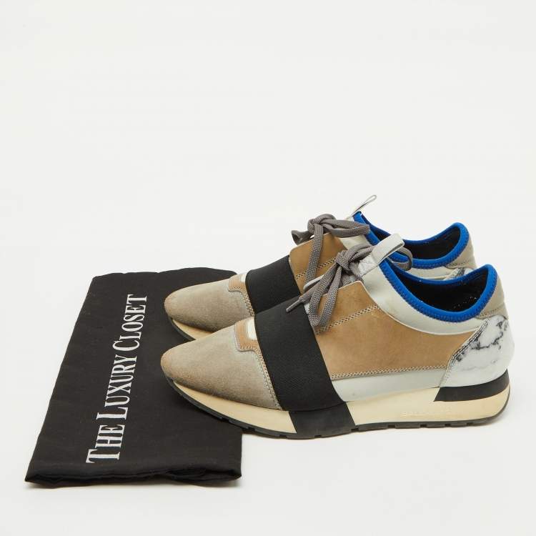Pre Owned Balenciaga Multicolor Suede and Fabric Race Runner Low Top Sneakers Size 38