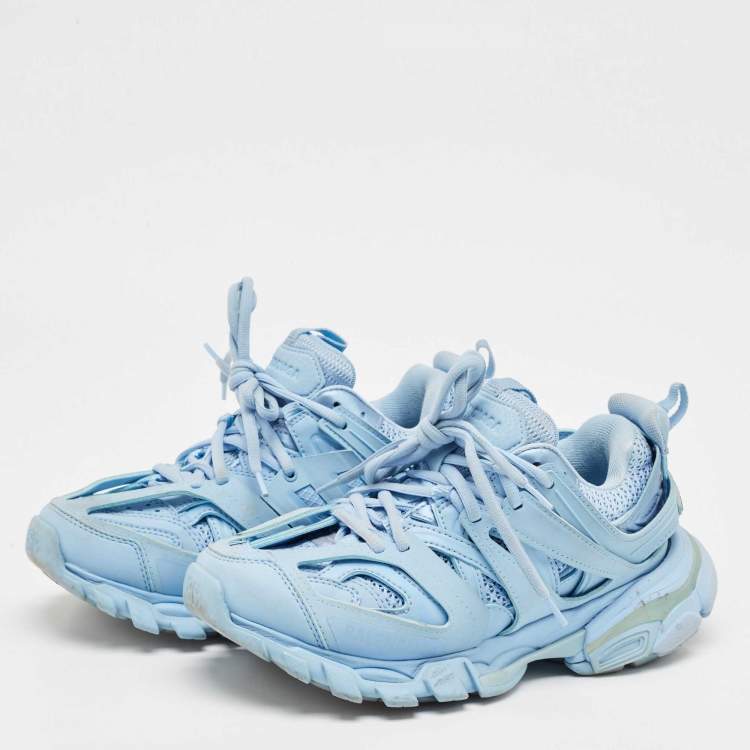 Pre Owned Balenciaga Blue Faux Leather Track Lace Up Sneakers Size 36