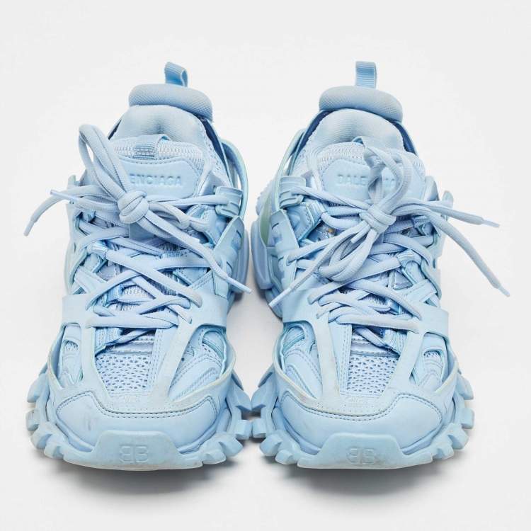 Pre Owned Balenciaga Blue Faux Leather Track Lace Up Sneakers Size 36