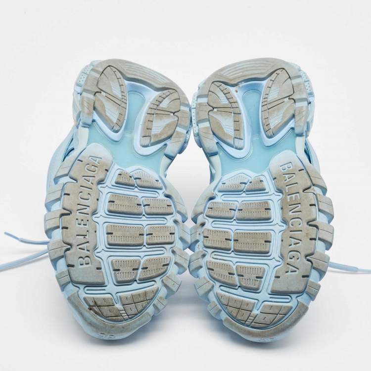 Pre Owned Balenciaga Blue Faux Leather Track Lace Up Sneakers Size 36