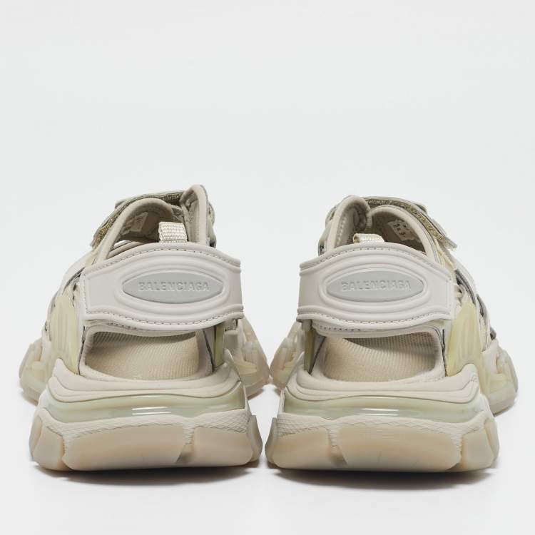 Pre Owned Balenciaga Grey Faux Leather and Rubber Track Flat Sandals Size 35