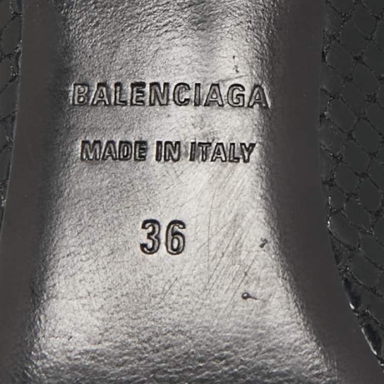 Pre Owned Balenciaga Black Python Embossed Leather BB Knife Mules Size 36