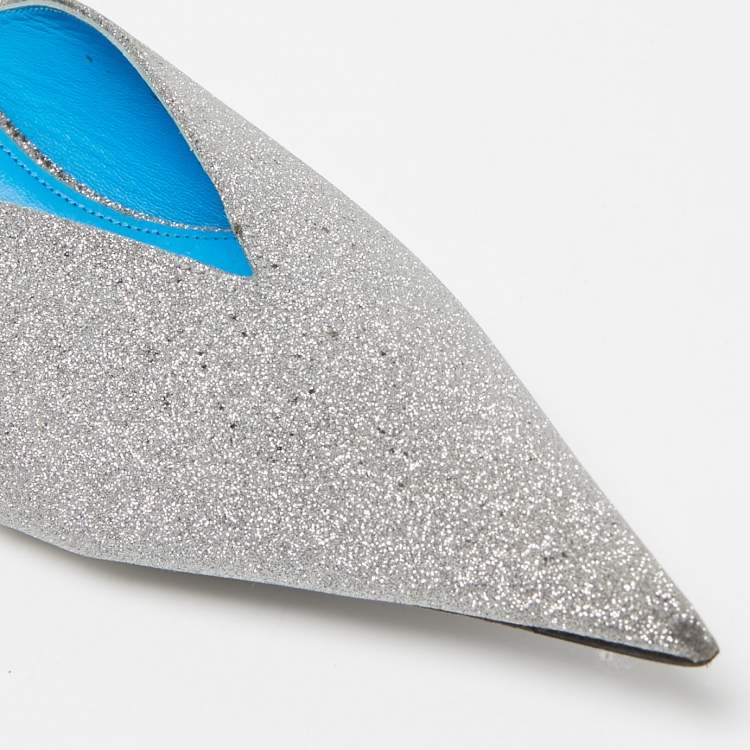 Pre Owned Balenciaga Silver Glitter Knife Pointed Toe Mules Size 39